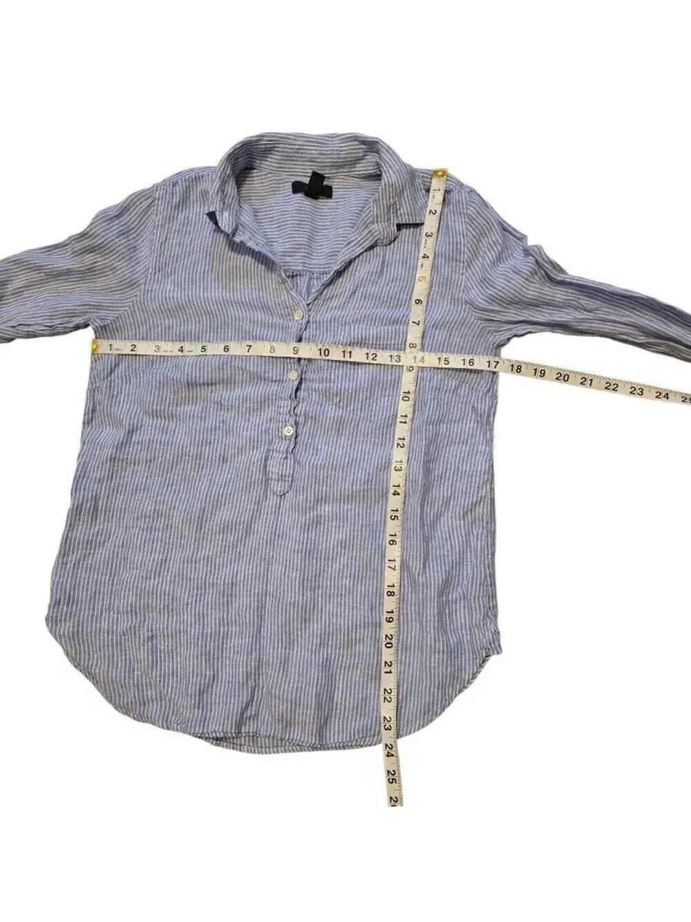 J. Crew Linen Striped Half Button Down Shirt Long Sleeve White Blue 0